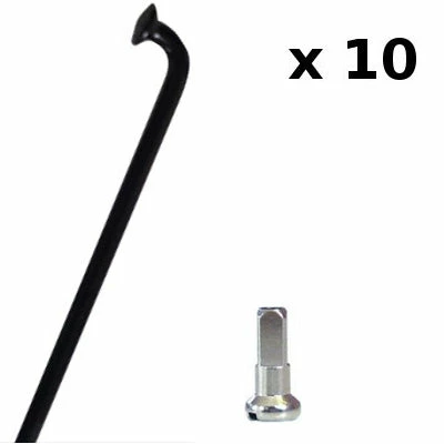CN-Spoke Rayons Vélo Noirs 2 Mm Avec écrous - Lot De 10 Pièces
